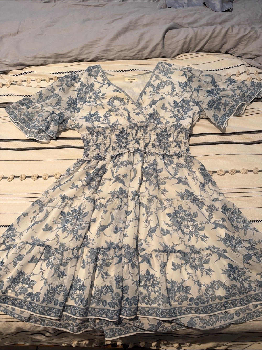 Max Studio Cream Mini Dress with Blue Floral Print